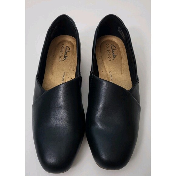 CLARKS Ultimate Comfort Juliet Palm Black Leather Loafers Womens 6W Wide Width - Picture 2 of 9